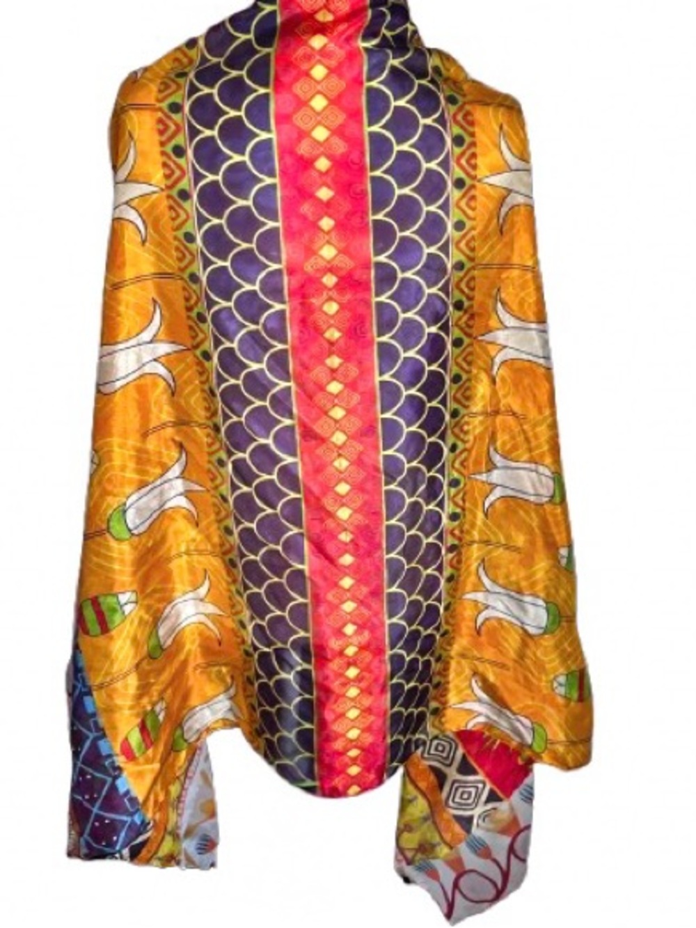 Handmade Large Bohemian Art Deco 100 Silk Scarf Boho Floral Wrap Shawl Patchwork